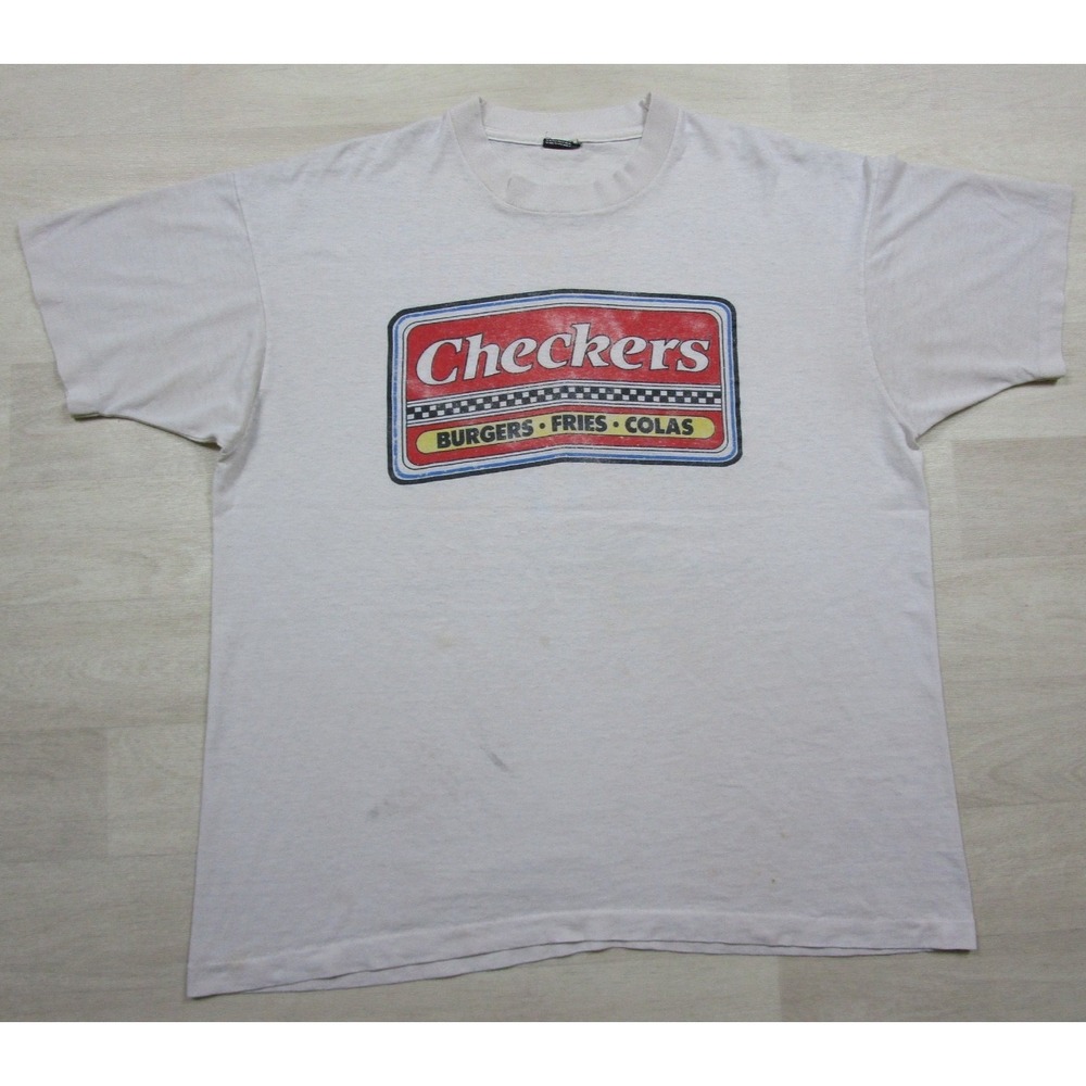 Vintage 90s Checkers Burgers Promo T-Shirt (XL) Single Stitch Fast Food